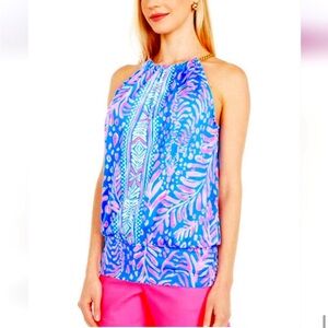 Lilly Pulitzer Vibrant Blue and Pink Tank Top Gold Chain